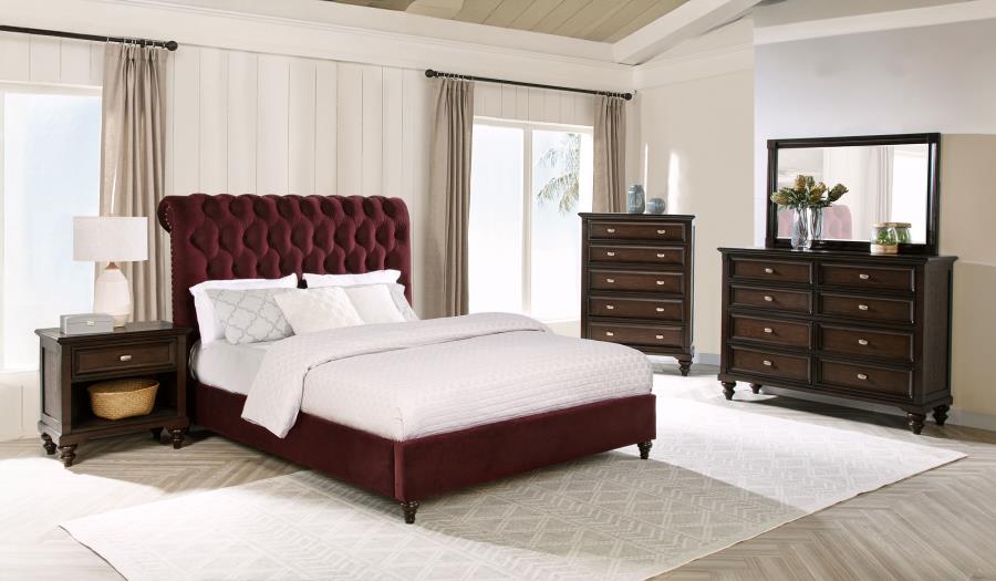 Devon 57-inch Upholstered Panel Bed Wine Red