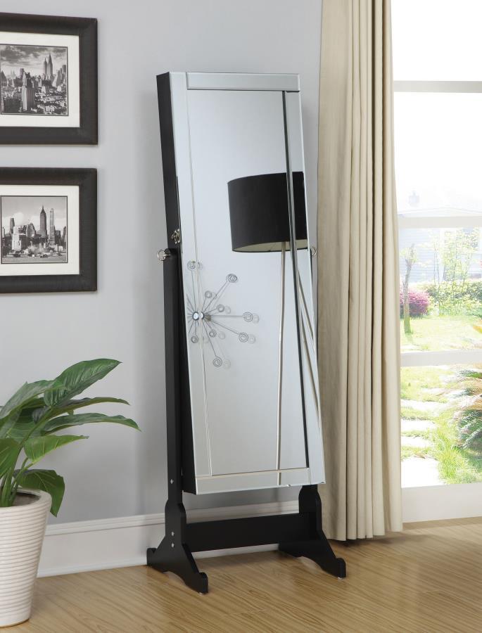 Cortez - Cheval Mirror With Jewelry Storage - Black by CoasterEssence | Bel Furniture