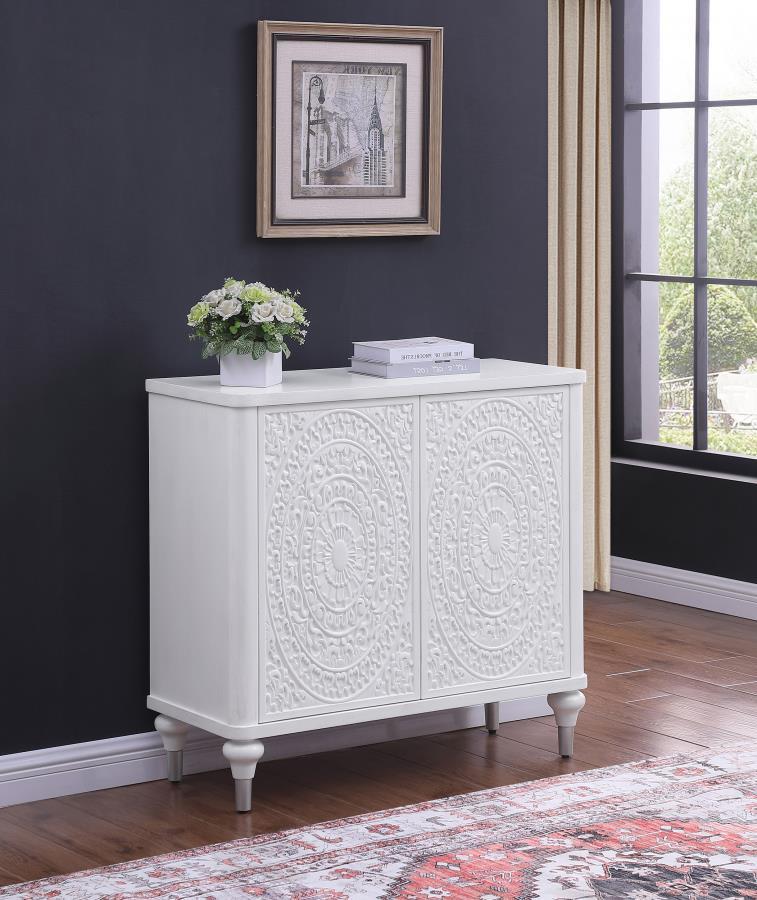 Cardella - 2 Door Mandala Accent Cabinet - Distressed White by Coaster Fine Furniture | Bel Furniture