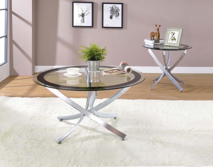 Brooke - Round Glass Top Coffee Table Metal Base by CoasterEssence | Bel Furniture