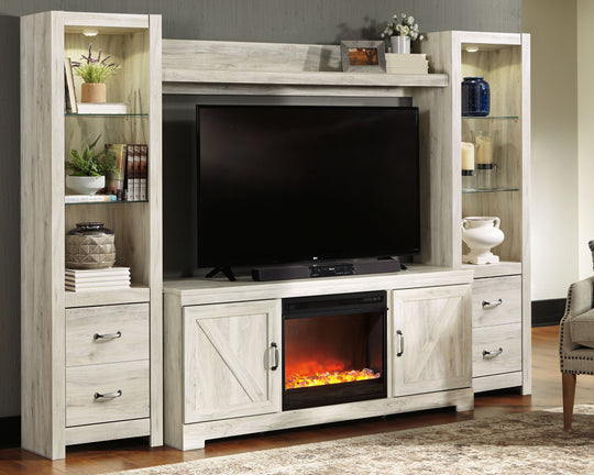 Bellaby - Entertainment Center Light Brown 5 Pc. Entertainment Center - 63" TV Stand with Glass Stone Fireplace Insert by Signature Design by Ashley® | Bel Furniture