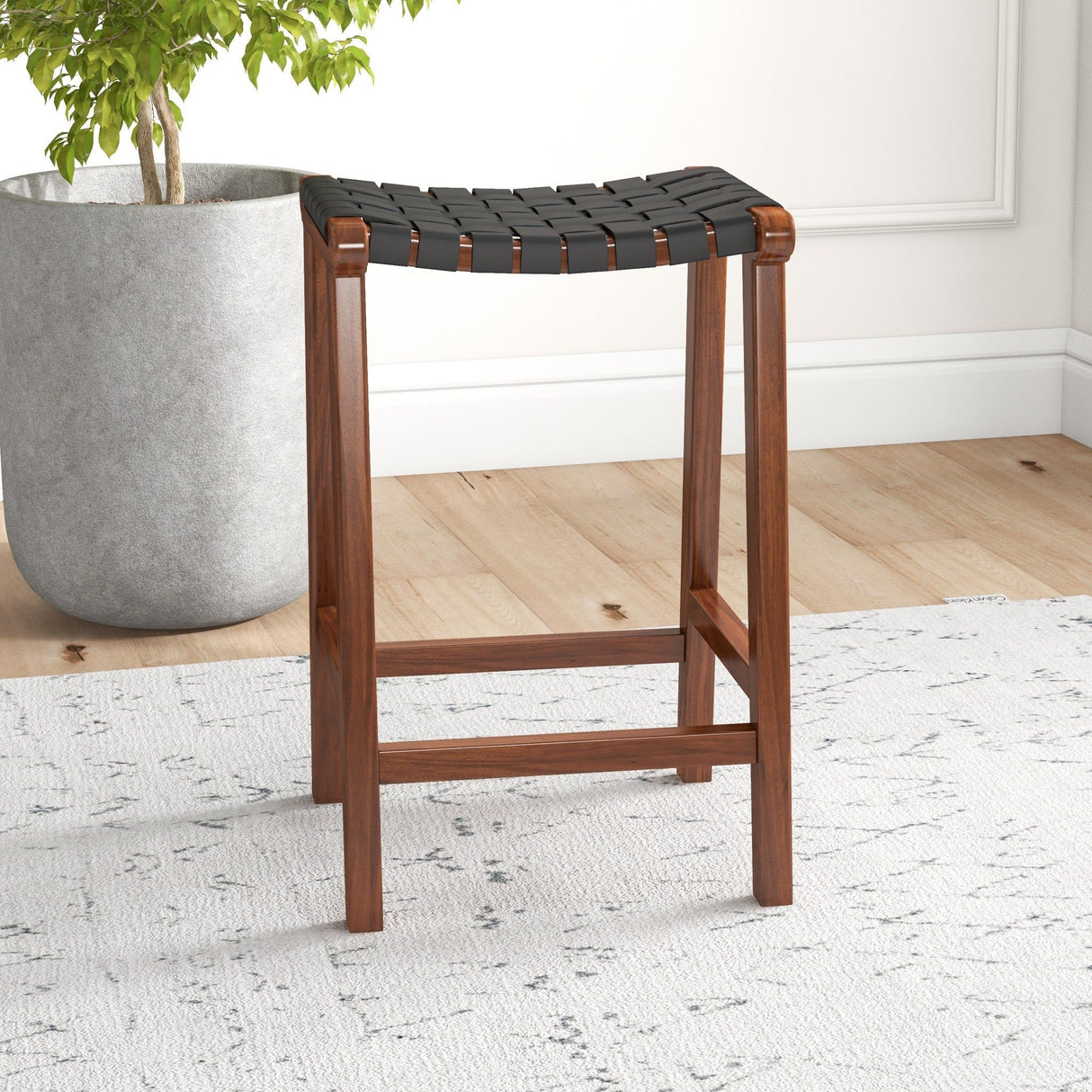 James - Mid-Century Modern Genuine Leather Counter Stool