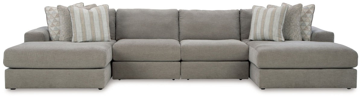 Avaliyah - 5 Pc. - 4-Piece Double Chaise Sectional, Ottoman - Ash