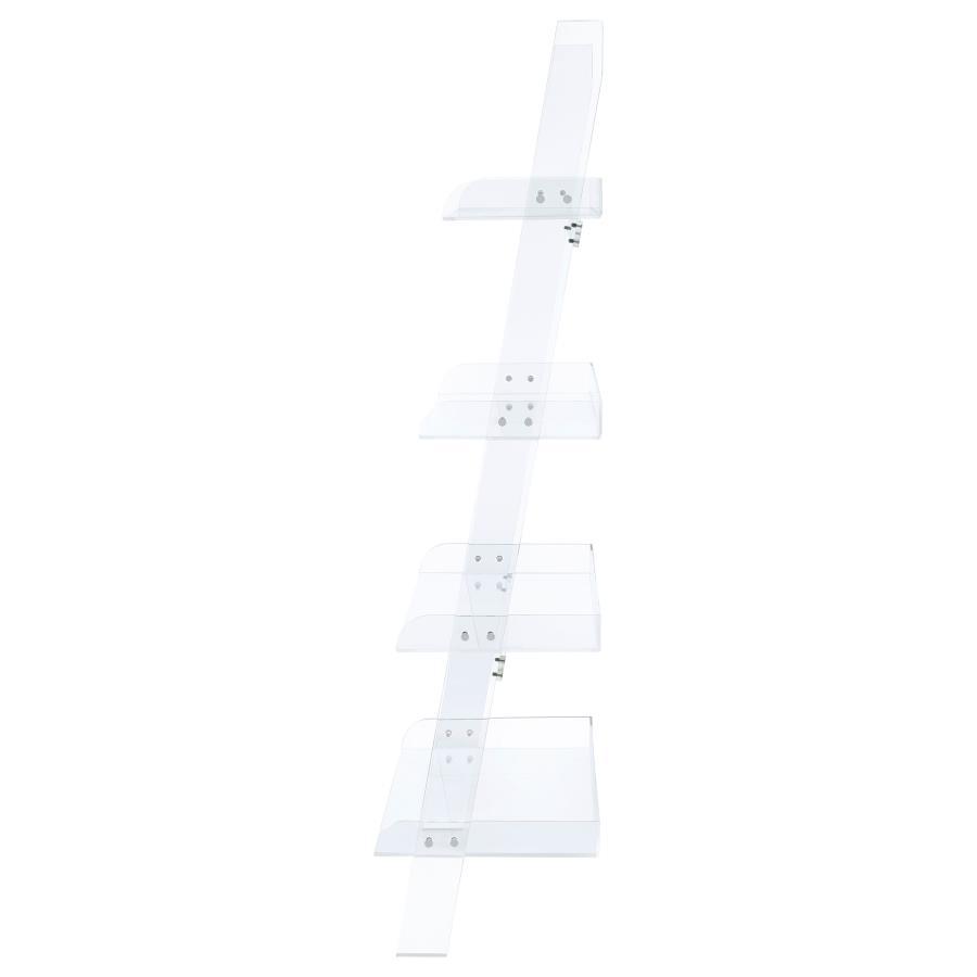 Amaturo - 4-Shelf Acrylic Ladder Bookshelf - Clear by CoasterEssence | Bel Furniture