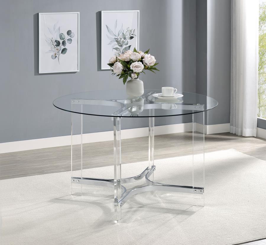 Keeling - Round Glass Top Acrylic Dining Table - Chrome by Coaster Fine Furniture | Bel Furniture