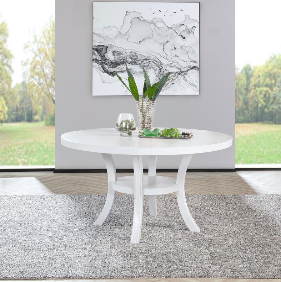 Judd - Round Dining Wood Table With Shelf - Pearl White by Coaster Fine Furniture | Bel Furniture