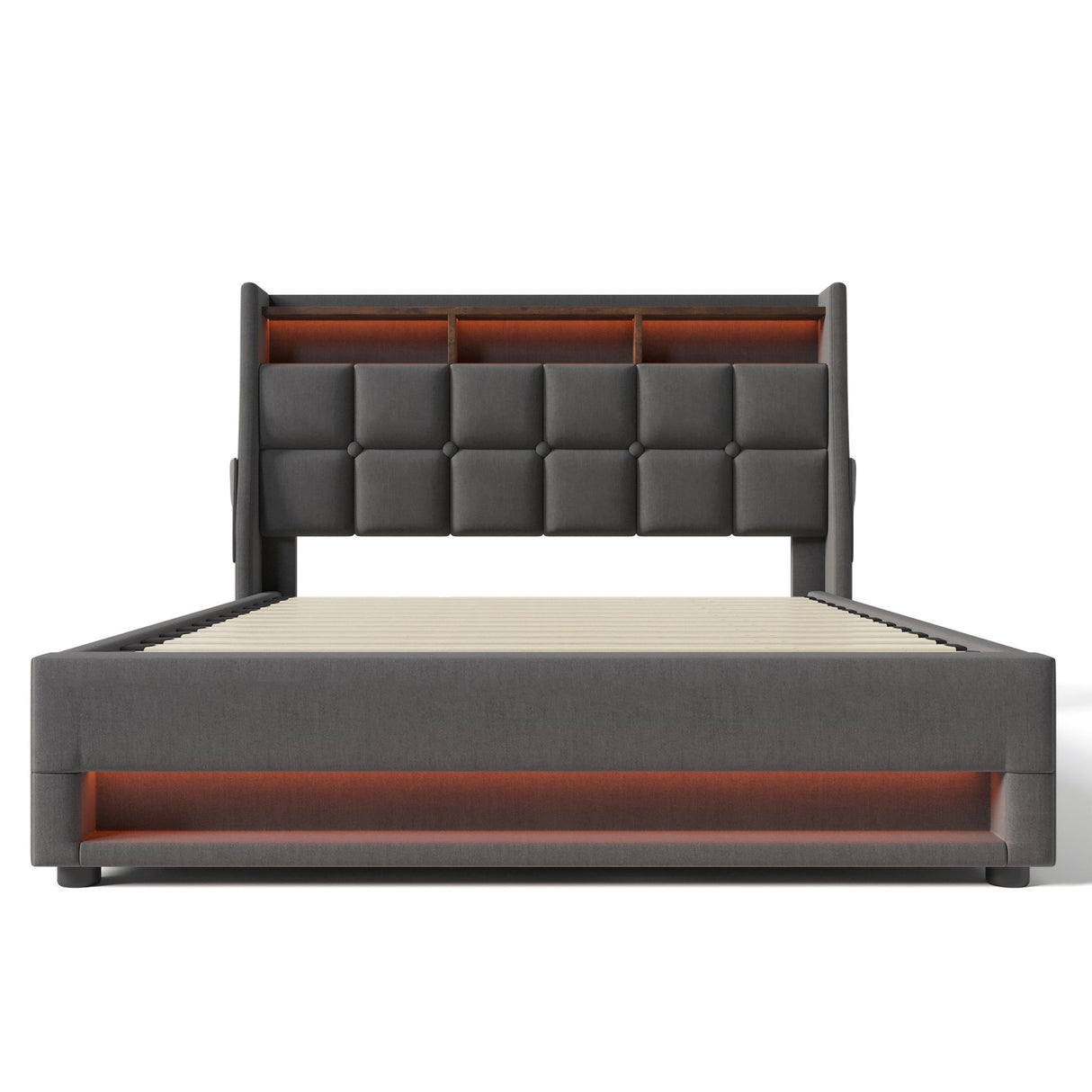 Upholstered Platform Bed With A Hydraulic Storage System, LED And USB Charging (Without Mattress)