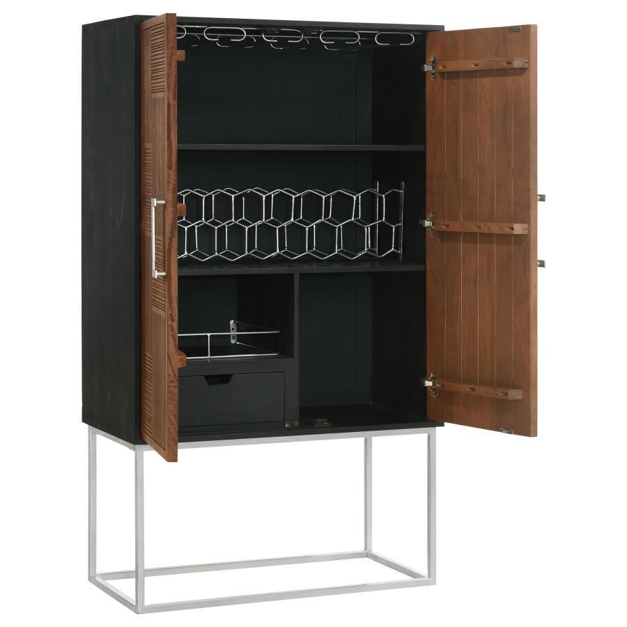 Borman - 2 Door Home Bar Cabinet Wine Storage - Walnut And Black by Coaster Fine Furniture | Bel Furniture