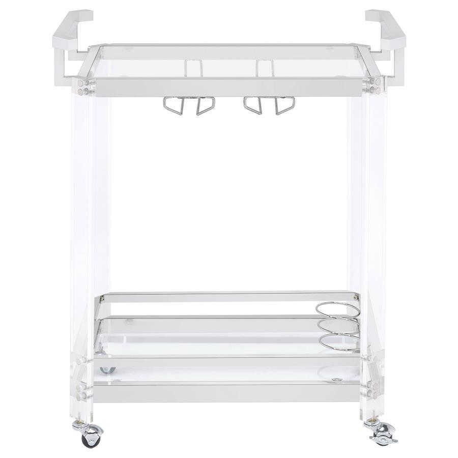 Jefferson - 2-Tier Glass Shelf Acrylic Bar Cart - Chrome by CoasterEssence | Bel Furniture
