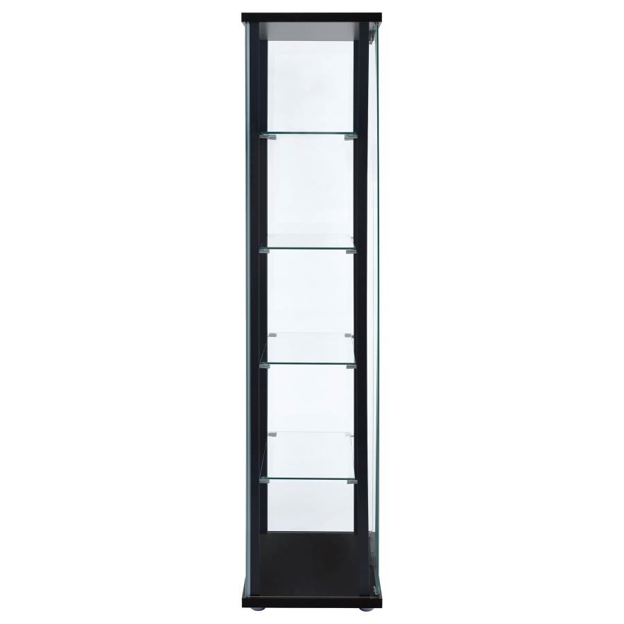 Delphinium - 5-Shelf Clear Glass Curio Display Cabinet - Black by CoasterEveryday | Bel Furniture