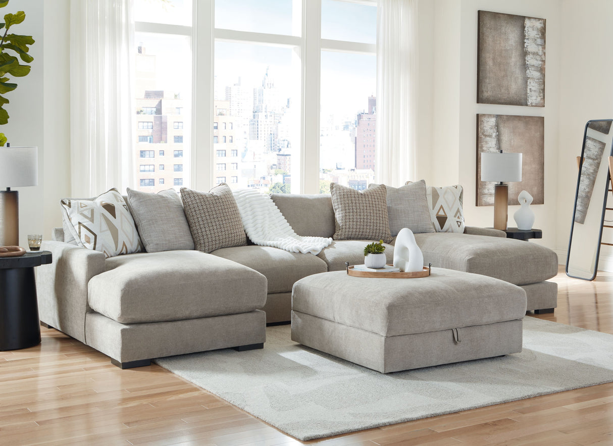 Aslan Court - Sectional With Ottoman Set Gray 5 Pc. - 4-Piece Sofa Pit Sectional, Ottoman by Benchcraft® | Bel Furniture