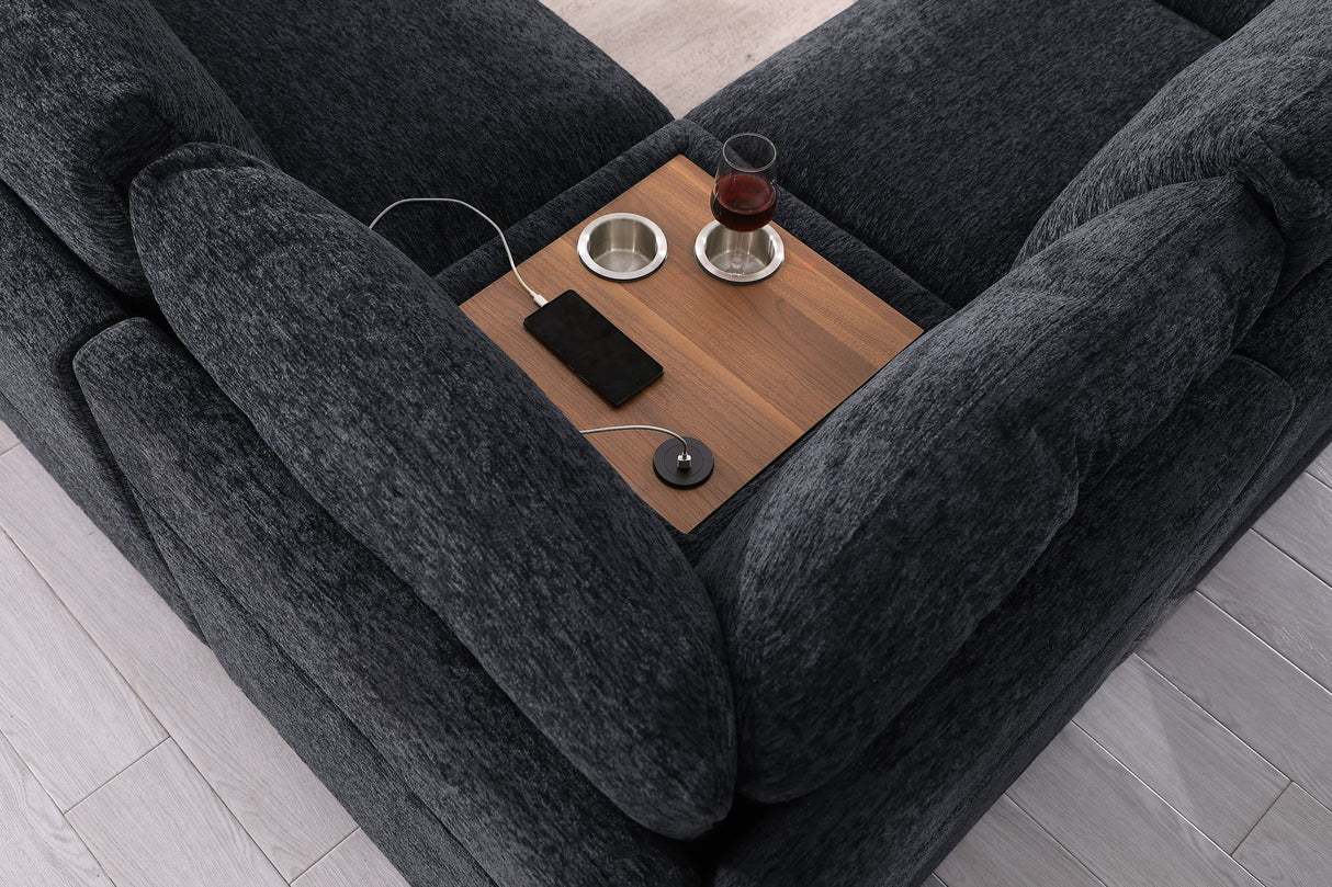 Celine - Fabric Corner Sectional Sofa With Right-Facing Chaise, Cupholders, And Charging Ports