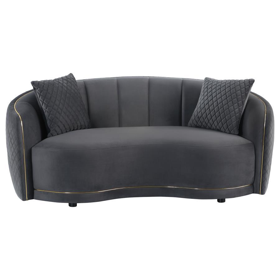 Brookside - Velvet Upholstered Curved Loveseat - Dark Gray by CoasterEveryday | Bel Furniture