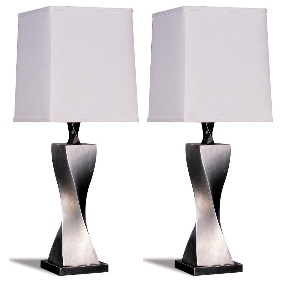Keene - Tapered Shade Table Lamp Silver (Set of 2) - Distressed Silver by CoasterEveryday | Bel Furniture