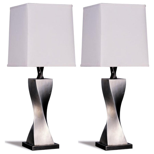 Keene - Tapered Shade Table Lamp Silver (Set of 2) - Distressed Silver by CoasterEveryday | Bel Furniture