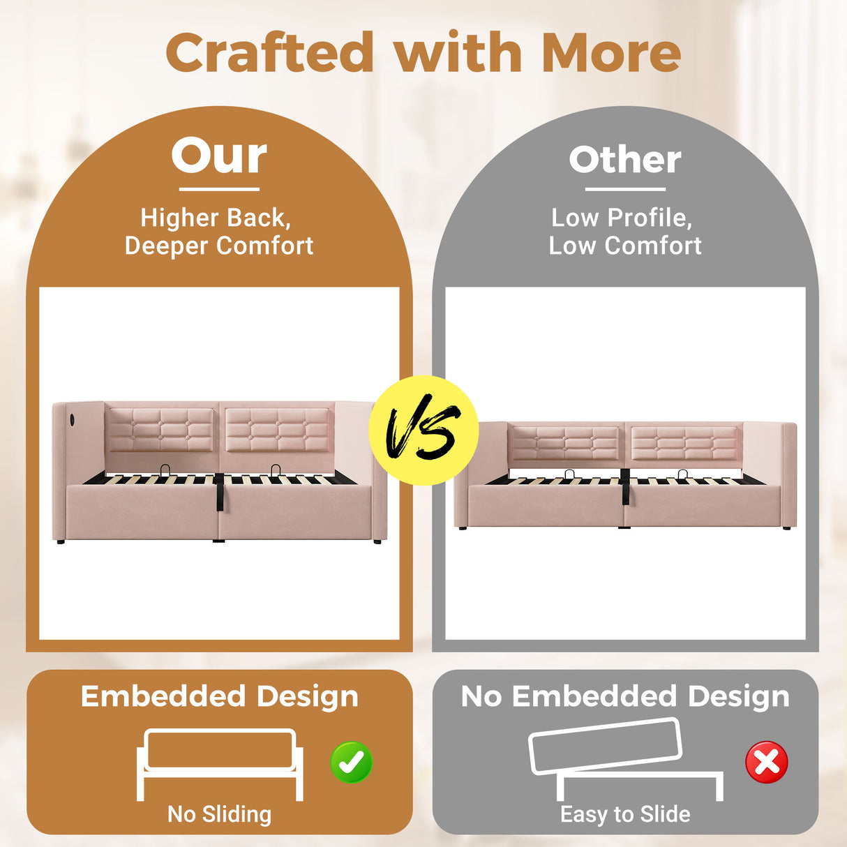 Upholstered Hydraulic Storage Daybed With USB & Type C Charging