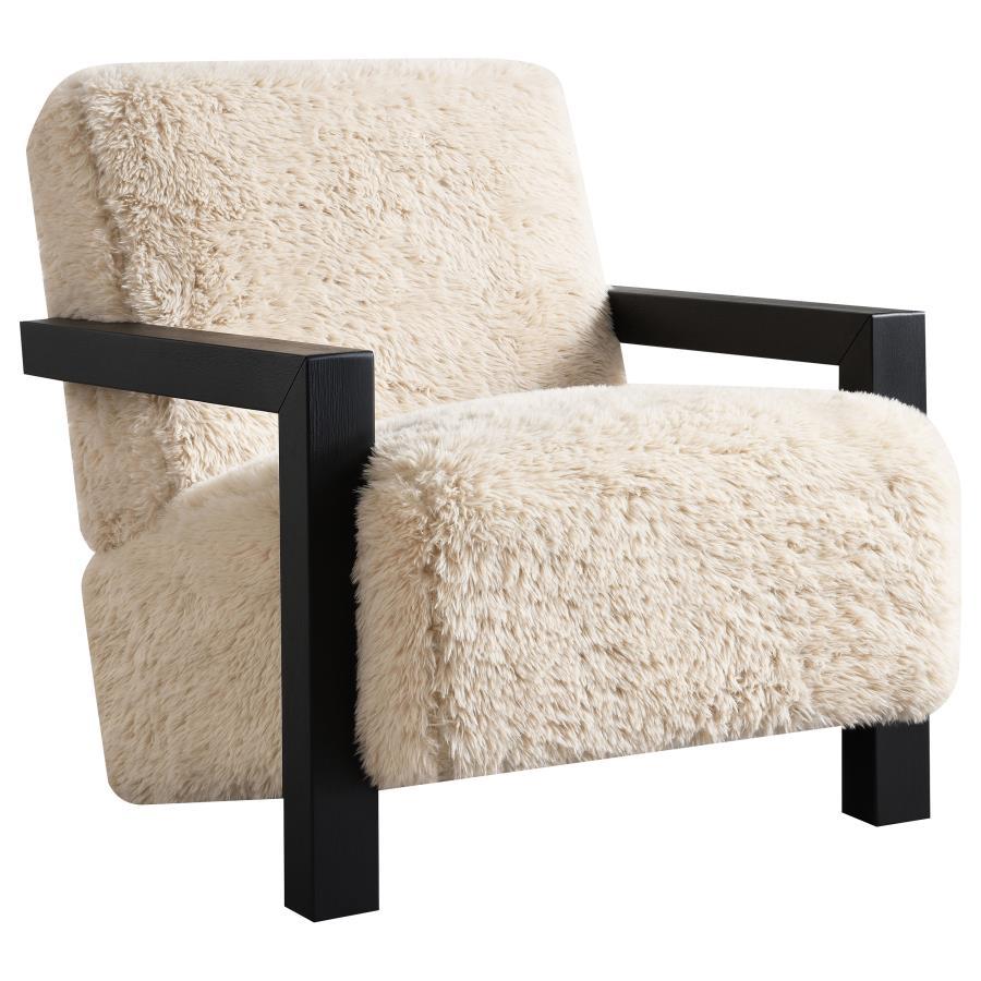 Fitzroy - Faux Fur Upholstered Chair Solid Wood Arms - Latte by Coaster Fine Furniture | Bel Furniture