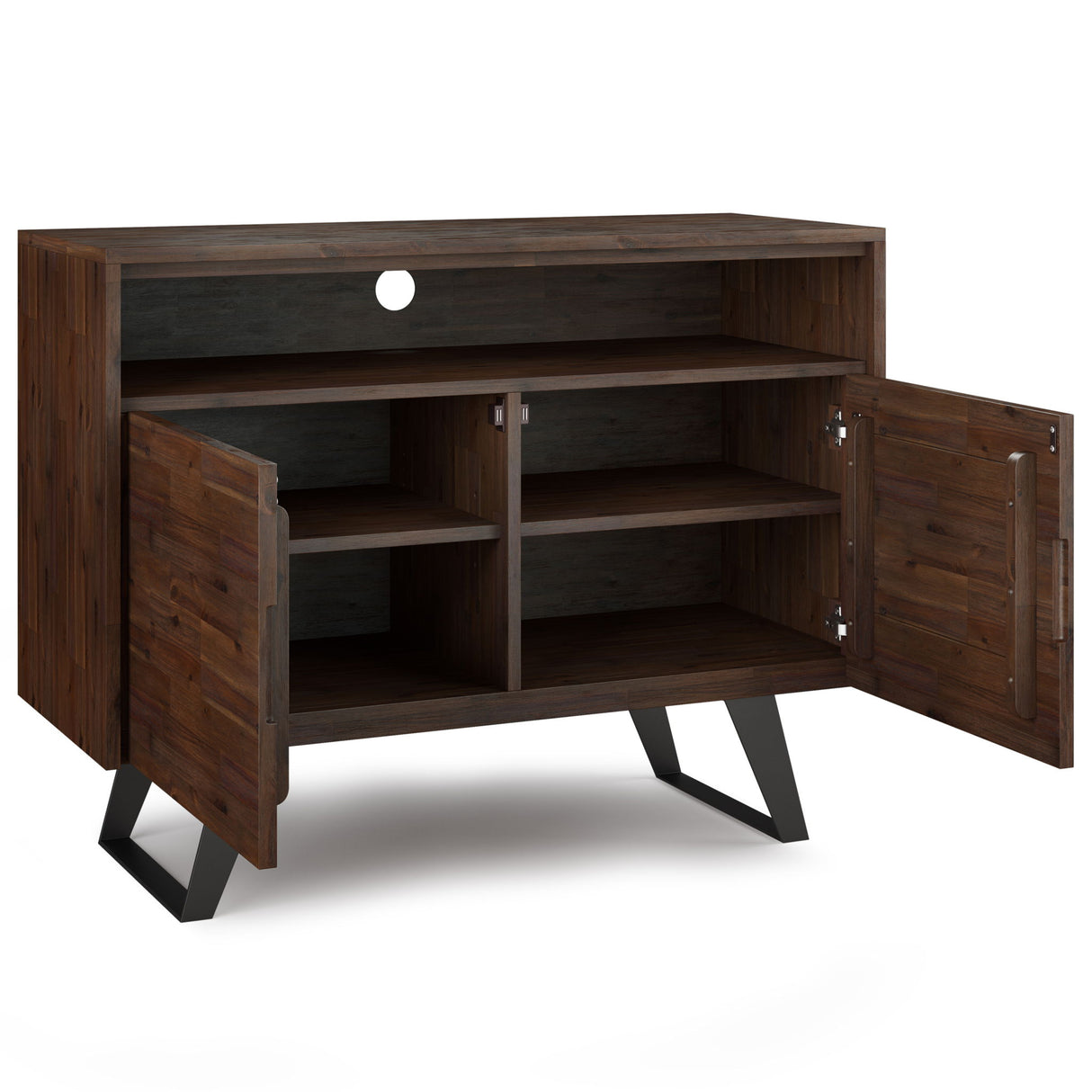Lowry - Handcrafted TV Media Stand - Distressed Charcoal Brown by Simpli-Home | Bel Furniture