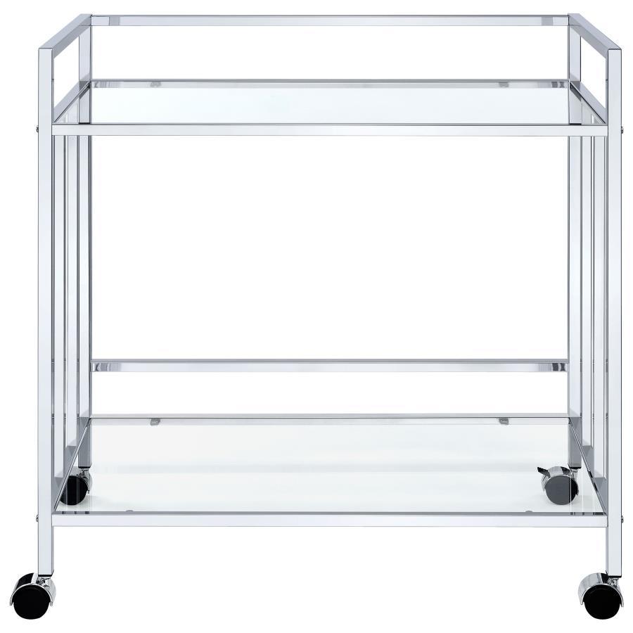 Cara - 2-tier Rectangular Glass Shelf Metal Bar Cart by CoasterEssence | Bel Furniture