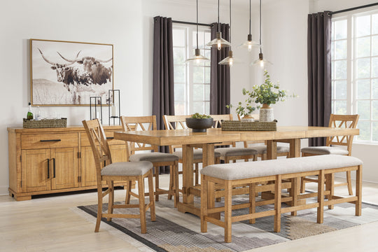Havonplane - Counter Dining Set Light Brown 9 Pc. Table, 6 Barstools, Bench, Server by Signature Design by Ashley® | Bel Furniture