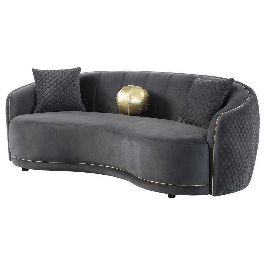 Brookside - Velvet Upholstered Curved Sofa - Dark Gray by CoasterEveryday | Bel Furniture
