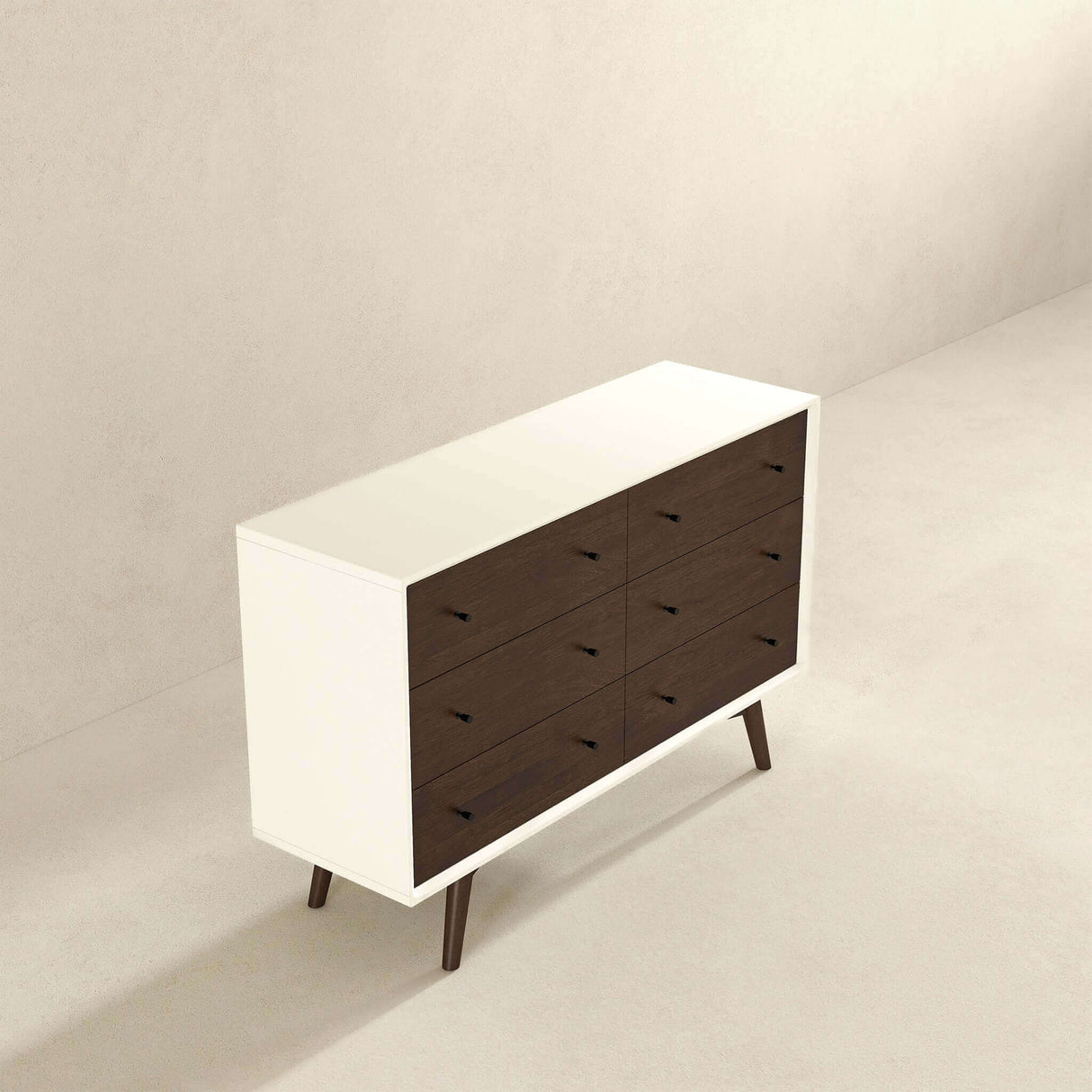 Mid-Century Modern White Dresser 6 Drawer - Dark Brown / White by Ashcroft Furniture | Bel Furniture