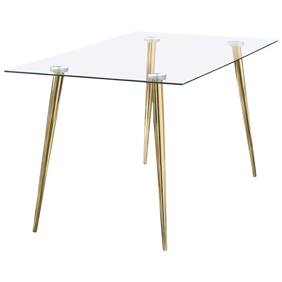Gilman - Rectangular 64-inch Glass Top Dining Table Gold by CoasterEssence | Bel Furniture