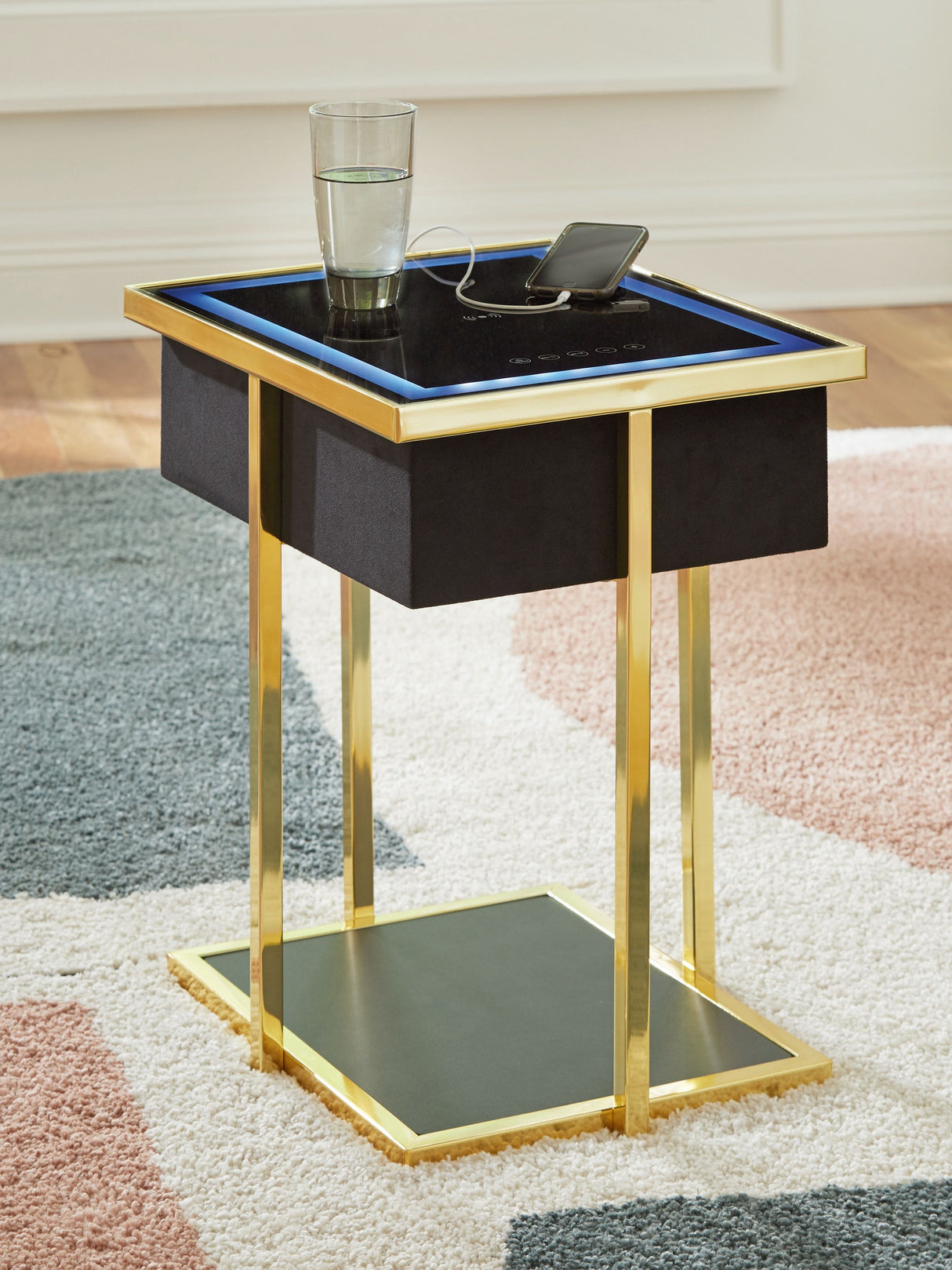 Rexwell - Black / Gold Finish - Accent Table With Speaker by Signature Design by Ashley® | Bel Furniture