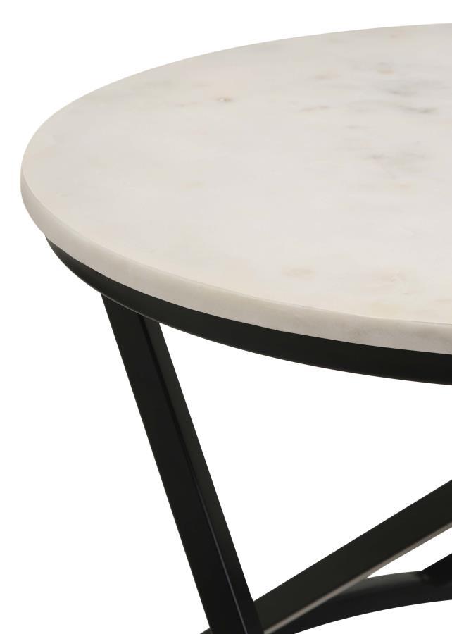 Miguel - Round Marble Top Coffee Table - White And Black by CoasterEssence | Bel Furniture