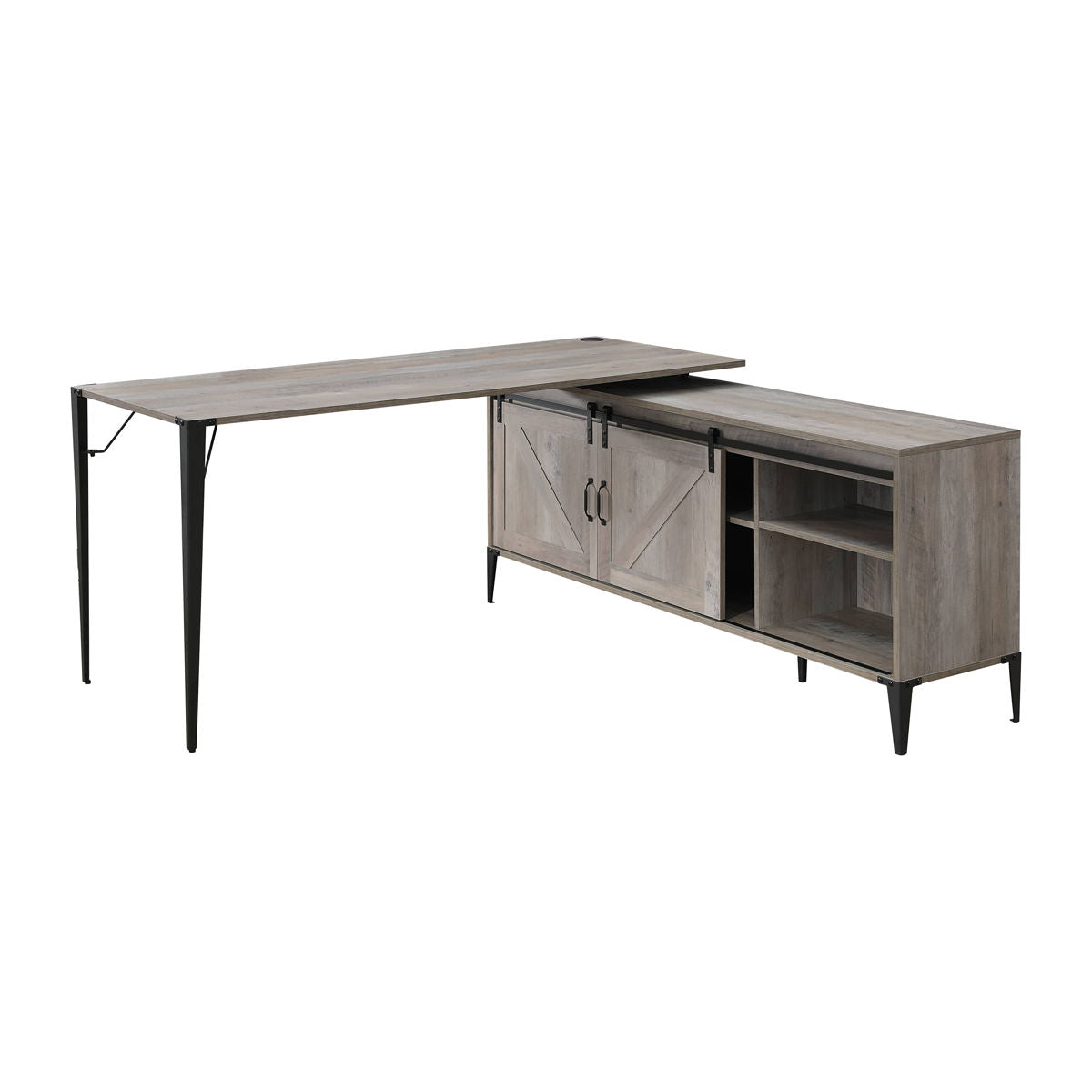 Zakawani - Writing Desk With A Cabinet - Gray Oak / Black by Urban Nest | Bel Furniture