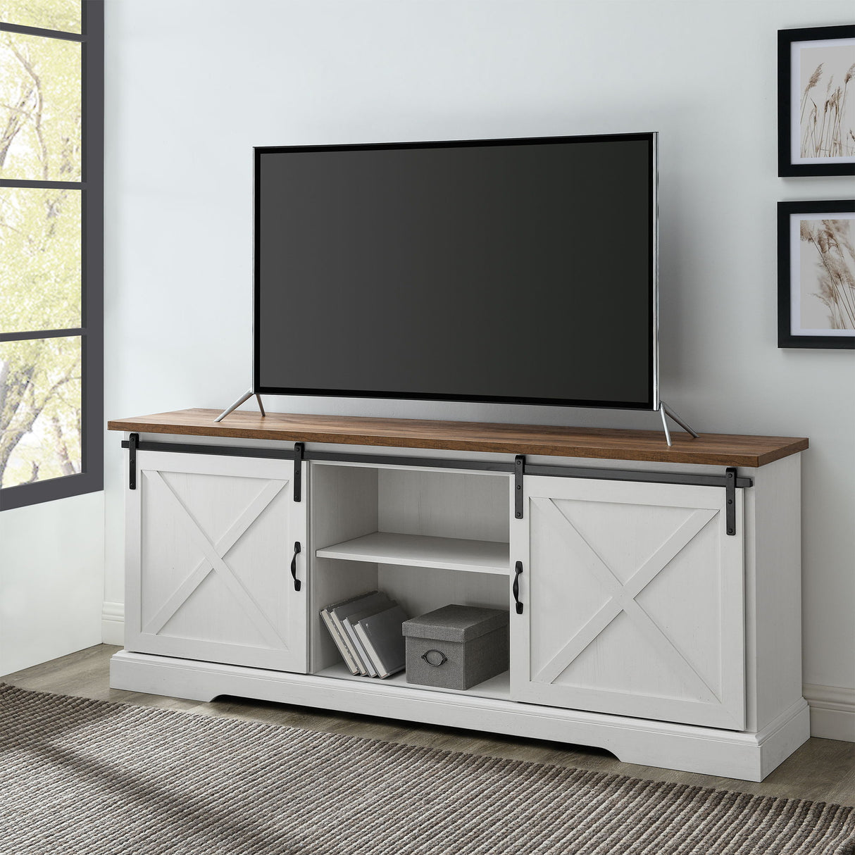 Farmhouse Sliding X Barn Door TV Stand by Walker Edison | Bel Furniture