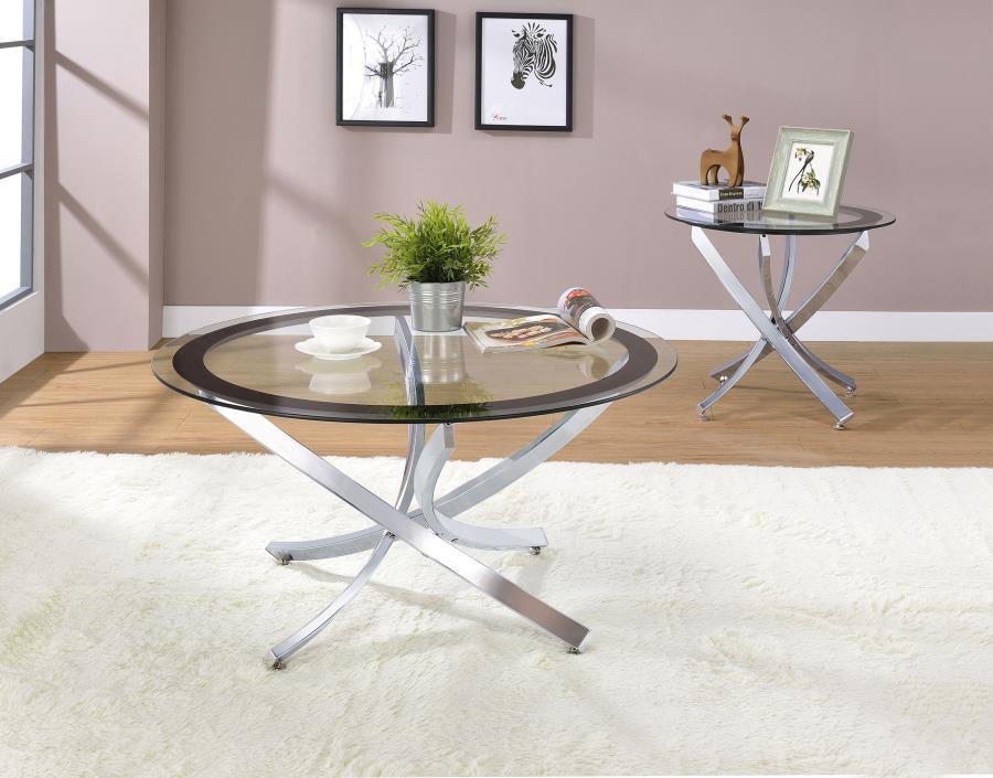 Brooke - Round Glass Top Coffee Table Set Pearl Silver 2 Pc. Coffee Table, End Table by Coaster Fine Furniture | Bel Furniture