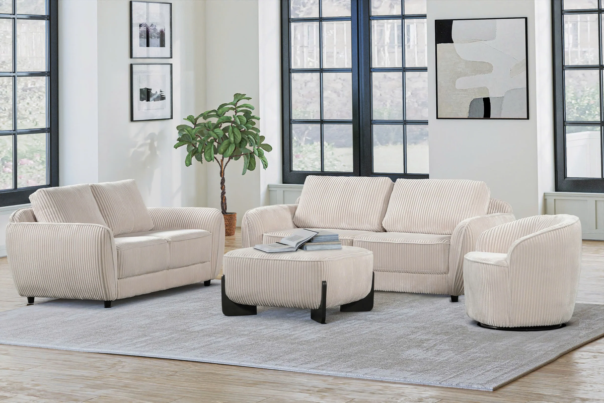 18-Piece 3-Room Furniture Package with 4-Piece Living Room Set, Queen Bed & 11-Piece Dining Set