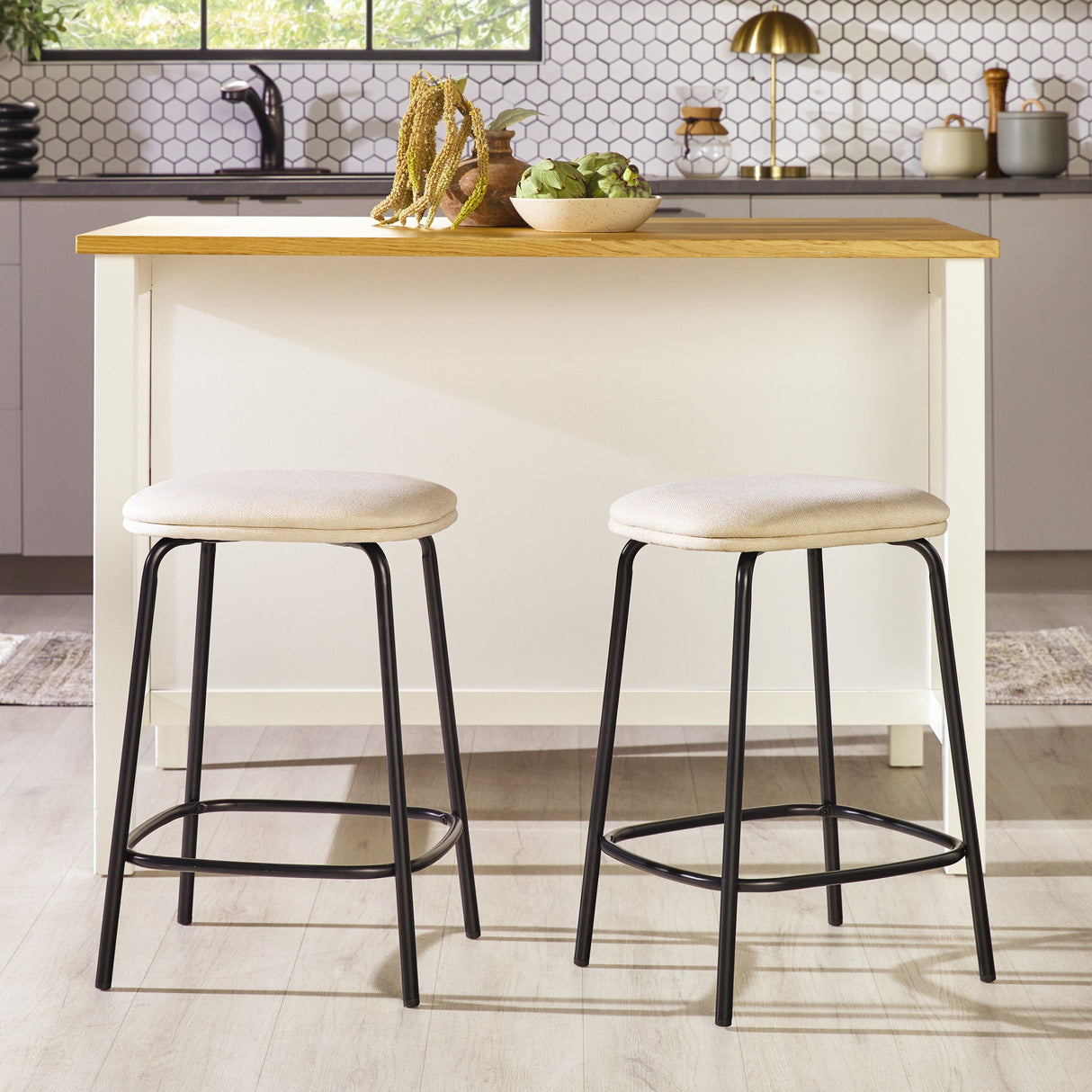 Modern Simple Counter Stool With Upholstered Seat (Set of 2) by Walker Edison | Bel Furniture
