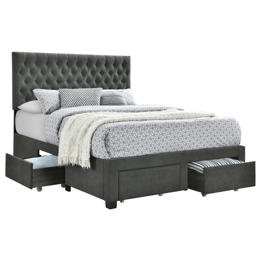 Soledad - Upholstered Storage Panel Bed Dark Gray Queen by CoasterEssence | Bel Furniture