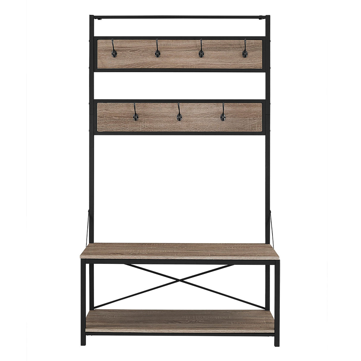 Rustic X-Back Hall Tree With Bench by Walker Edison | Bel Furniture