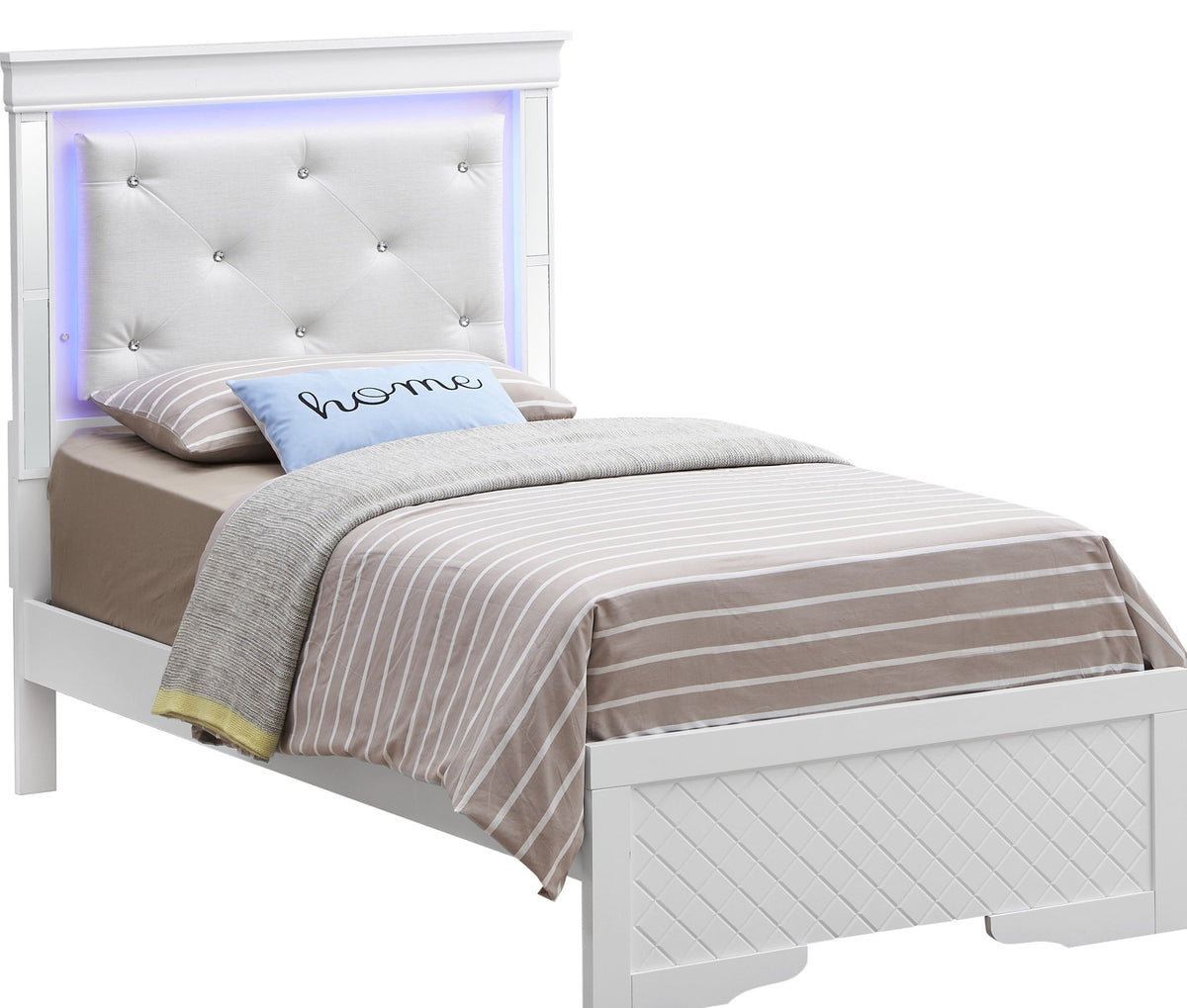 Bed With LED Light Accents Headboard
