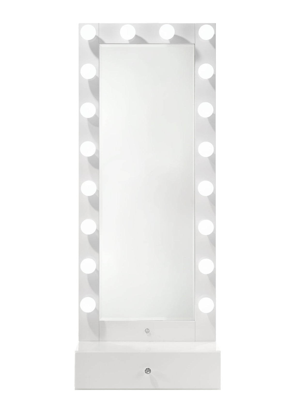 Luxo - Tall Lighted Drawer Vanity Mirror - White