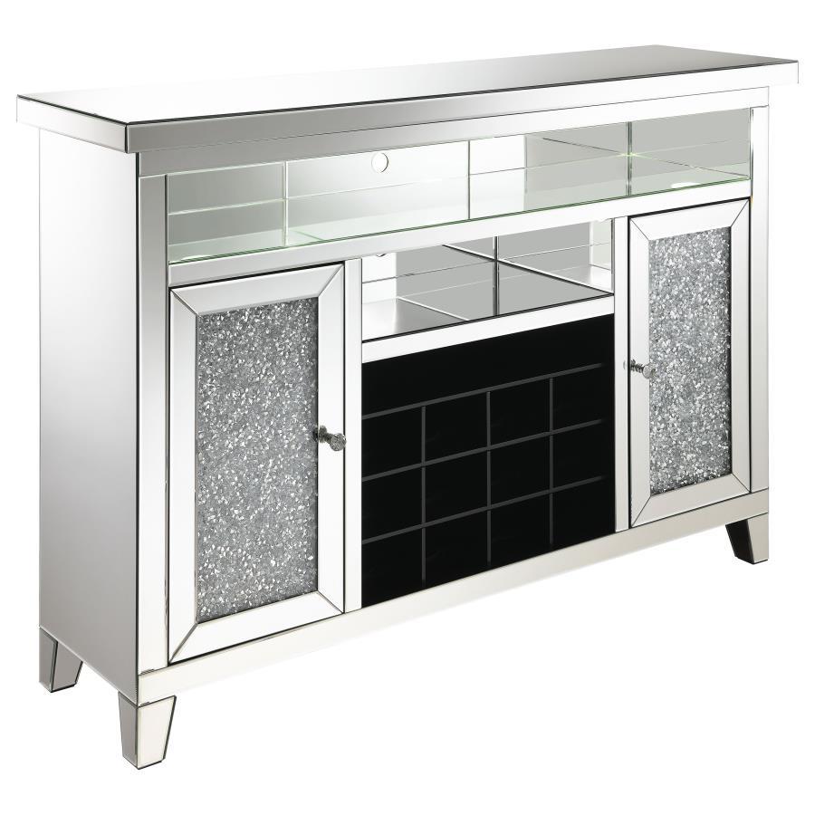 Melinda - 2-Door LED Mirrored Wine Storage Bar Cabinet - Silver by CoasterElevations | Bel Furniture
