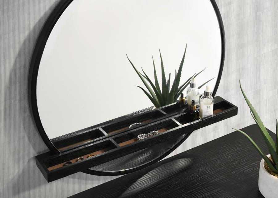 Arini - Round Vanity Wall Mirror With Shelf by CoasterElevations | Bel Furniture