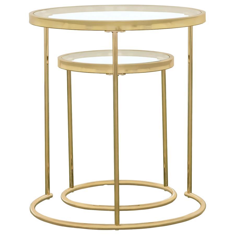Maylin - 2 Piece Round Glass Top Nesting Table Set - Gold by CoasterElevations | Bel Furniture