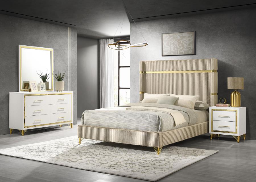 Lucia - Bedroom Set With Upholstered Wingback Panel Bed Beige 4 Pc. Bed, Dresser, Mirror, Nightstand Queen by Coaster Fine Furniture | Bel Furniture