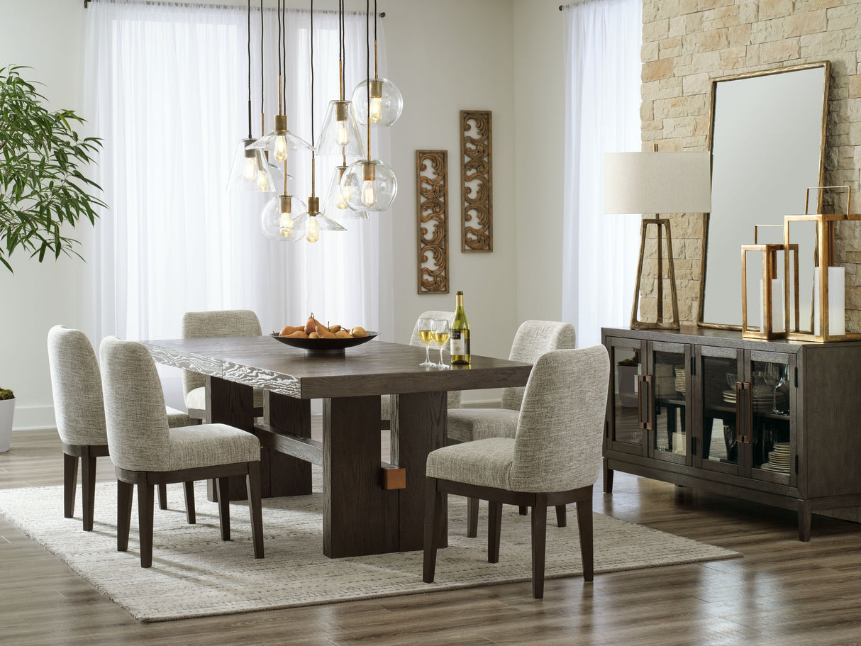 Burkhaus - Dining Room Set Dark Brown 8 Pc. - Dining Room Extension Table, 6 Side Chairs, Server by Signature Design by Ashley® | Bel Furniture