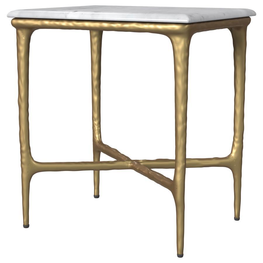 Baldwin - Rectangular Marble Top Side Table - White And Gold by Coaster Fine Furniture | Bel Furniture