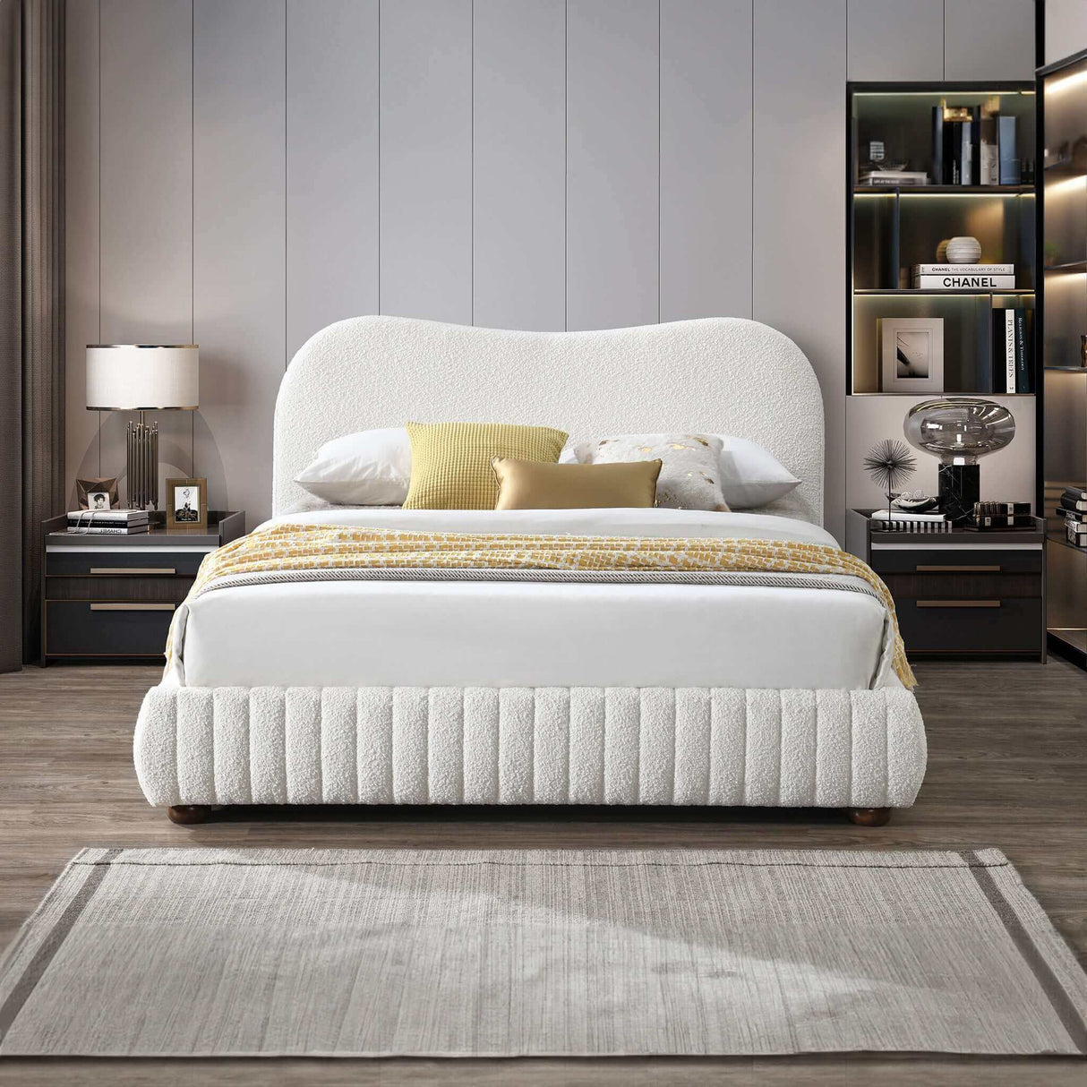 Norme - Queen Size Upholstered Low Profile Platform Bed - Cream by Ashcroft Furniture | Bel Furniture
