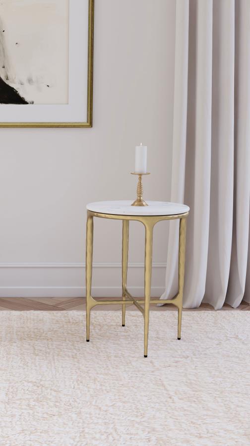 Baldwin - Round Marble Top Side Table - White And Gold by Coaster Fine Furniture | Bel Furniture