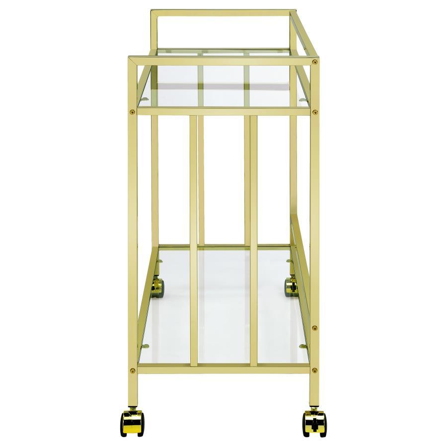 Cara - 2-tier Rectangular Glass Shelf Metal Bar Cart by CoasterEssence | Bel Furniture