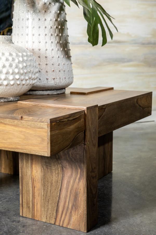 Samira - Square Solid Wood Coffee Table - Natural Sheesham by CoasterEssence | Bel Furniture