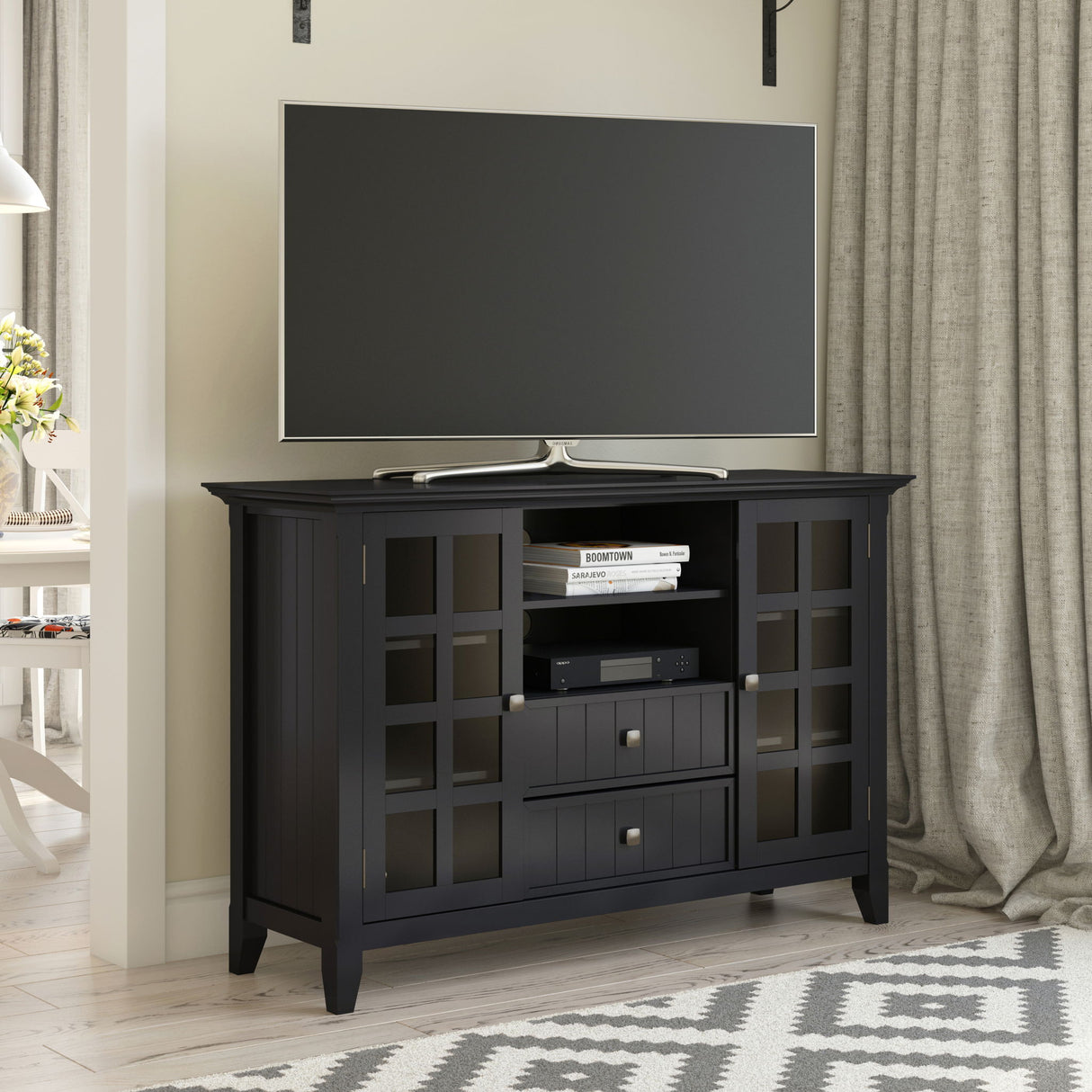 Acadian - Handcrafted Tall TV Media Stand by Simpli-Home | Bel Furniture