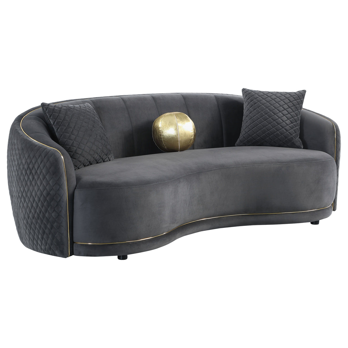 Brookside - Velvet Upholstered Curved Sofa - Dark Gray by CoasterEveryday | Bel Furniture